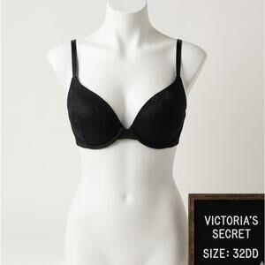 Victoria's Secret 32DD Bra Black Lace Perfect Coverage Lined Demi Underwire VS